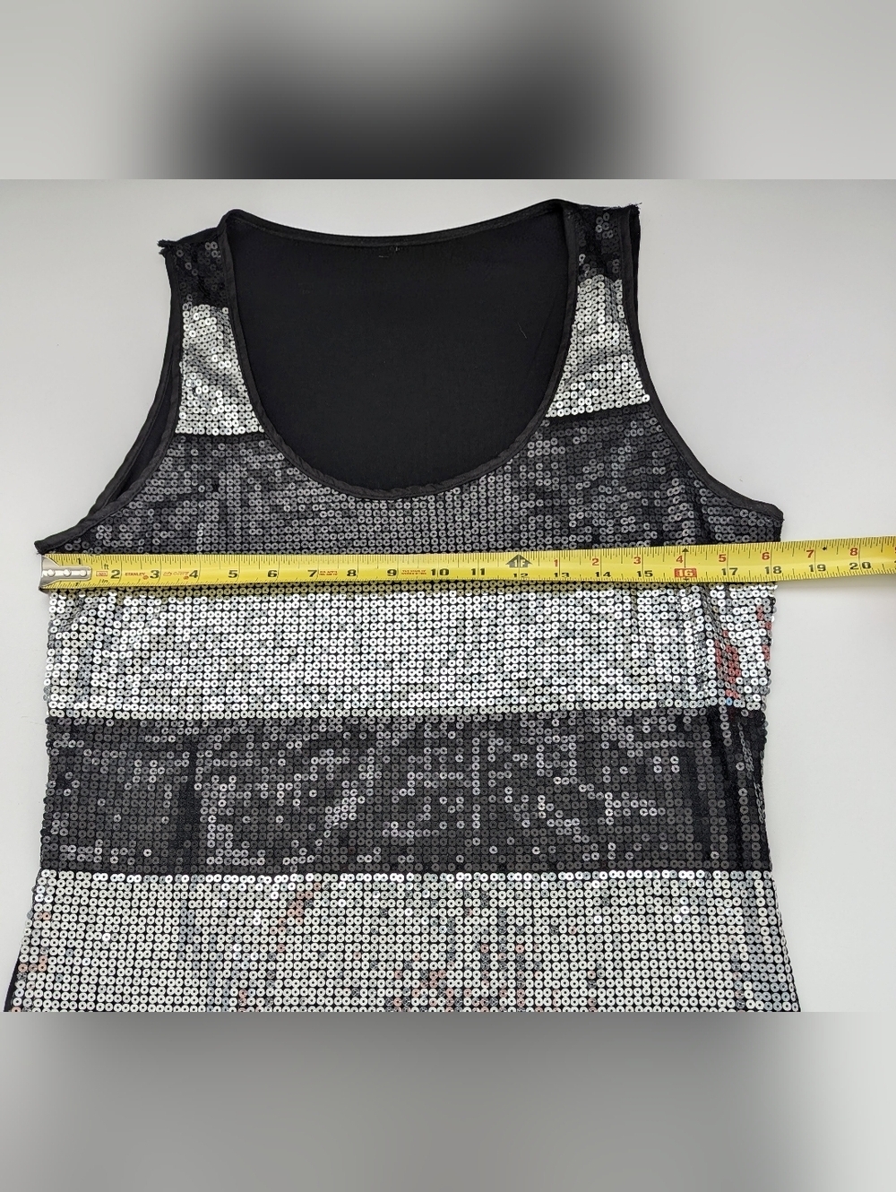 Debbie Shuchat Women's (Large) Black & Silver Striped Sequin Sleeveless Tank Top - Picture 8 of 15